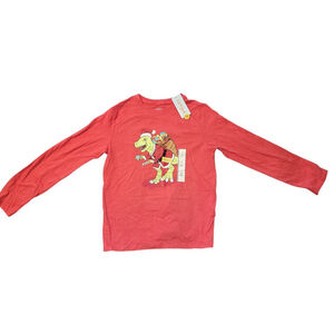 Boys Cat & Jack Red Green Christmas Dinosaur Long Sleeve Tee L (10/12)